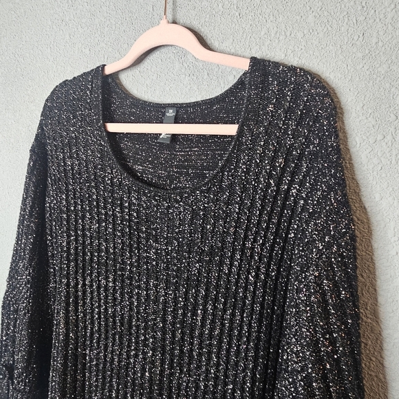 GNW Womens Plus 2X Black Sweater‎ Silver Tinsel Sparkle Threading Oversized - Picture 2 of 10